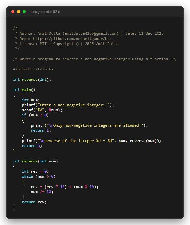 Write a program to reverse a non-negative integer using a function.